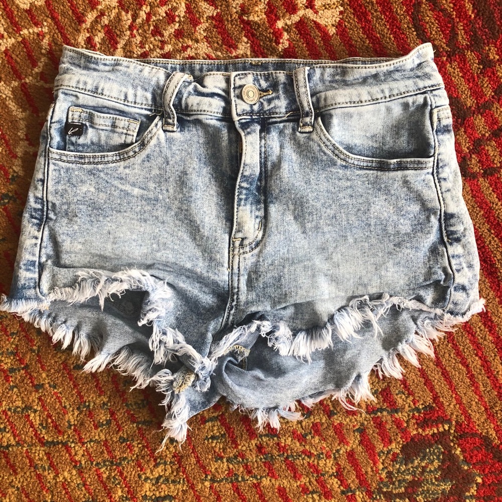 KanCan acid washed raw edge high-rise shorts